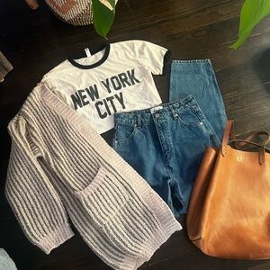 BUNDLE ANTHROPOLOGIE ROLLAS MADEWELL 26 S XS tee jeans cardigan leather tote